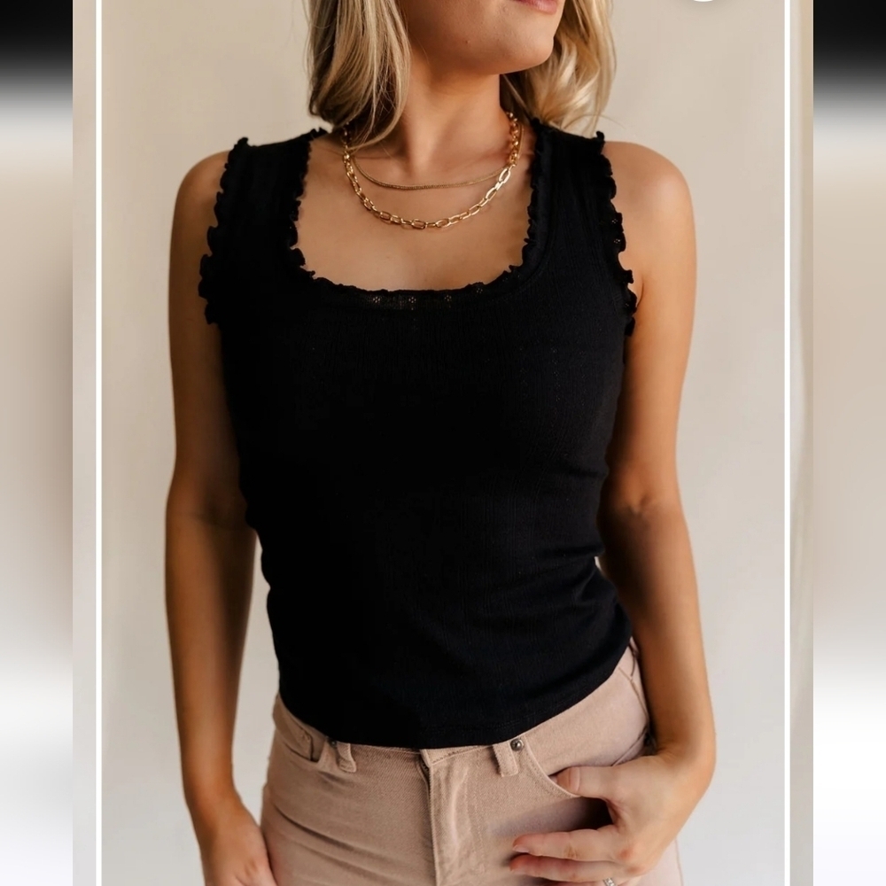 TOPSHOP Cotton Fitted Ruffled Trim Tank Top. Size 0 NWT
